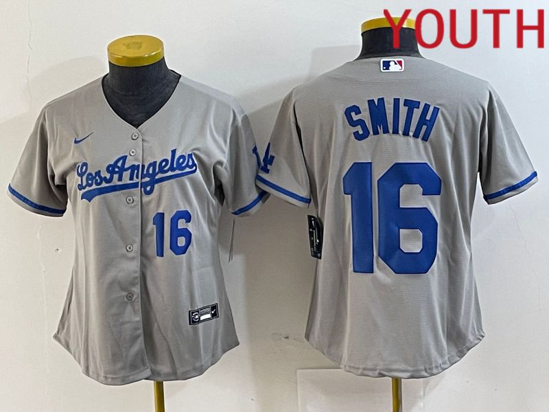 Youth Los Angeles Dodgers #16 Smith Grey Game Nike 2024 MLB Jersey style 4